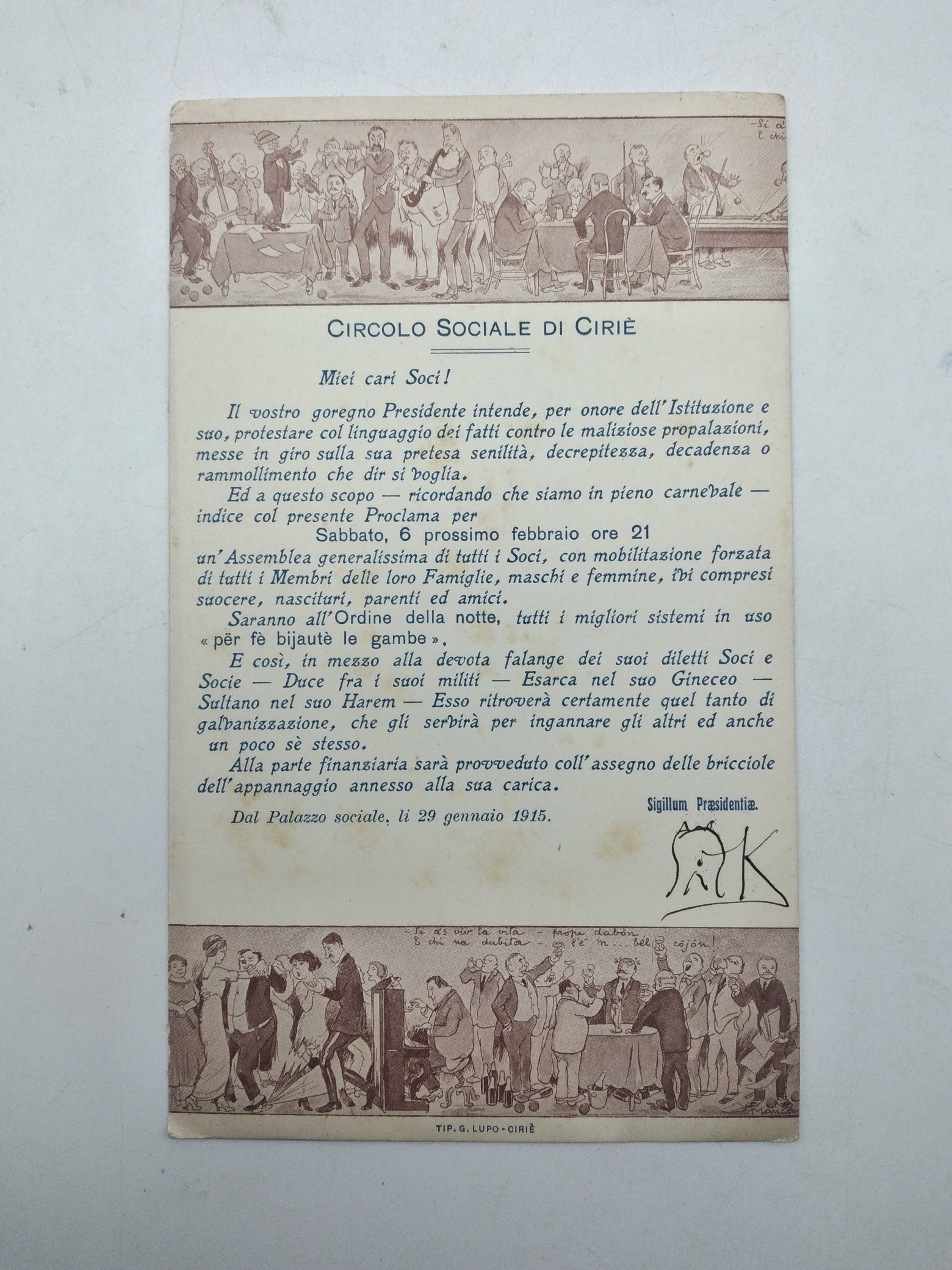 Circolo Sociale di Ciriè. Miei cari soci...